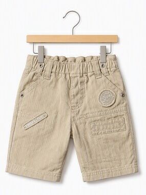 Vintage Unique Textured Orchestra Stripe Cargo Shorts Khaki Beige Baby Boy 12M